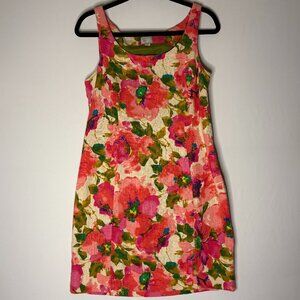 Anthropologie Watercolor Floral  Cotton Linen Sheath Dress Size 6 Like New